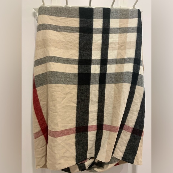 Beige plaid Fraas infinity scarf. - Picture 7 of 9